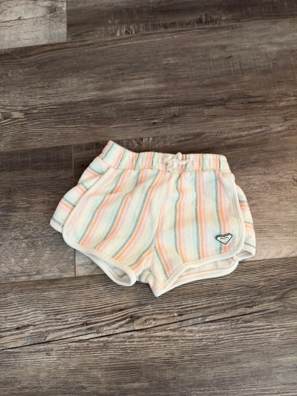 Roxy Girls Pastel Striped Terry Shorts in Mint, Peach & Cream